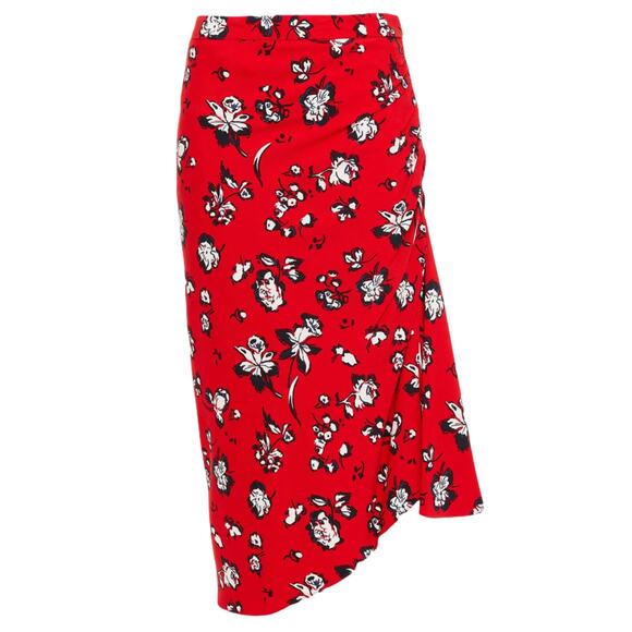 VERONICA BEARD Skirt Cheryl Red Floral Printed Ruched Midi Assymetric Hem 0 NWT - Picture 2 of 9
